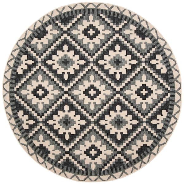 SAFAVIEH Veranda Beige/Gray 8 ft. x 8 ft. Southwestern Tribal Indoor/Outdoor Patio  Round Area Rug