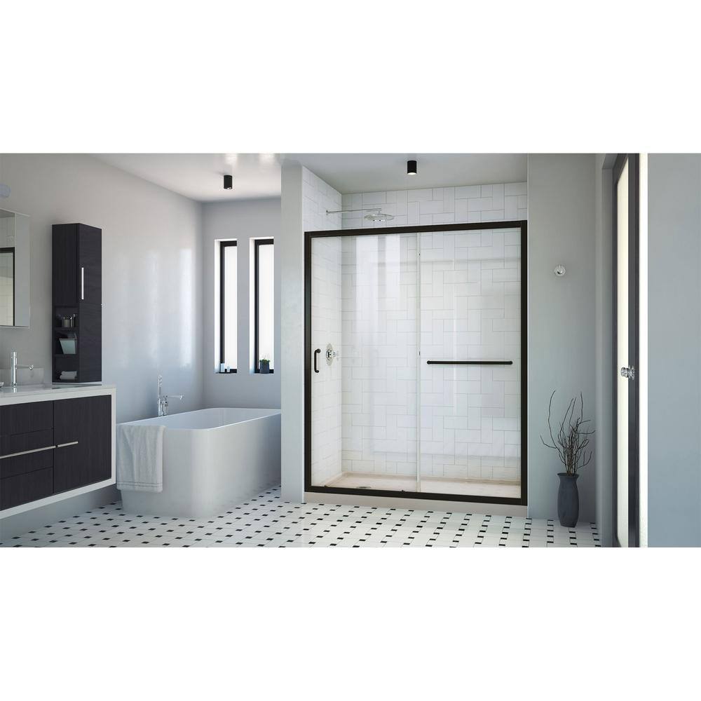 Infinity-Z 60" x 32" Matte Black Sliding Shower Kit with Clear Glass