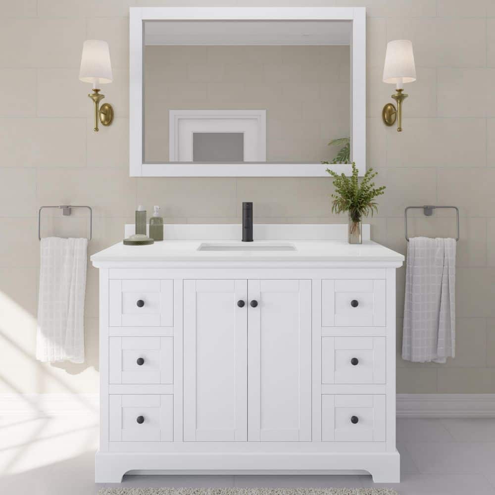 Avery 48 in. W x 22 in. D x 35 in. H Single Bath Vanity in White with White Quartz Top price history on PriceWatchPro