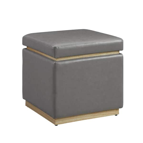Linon Home Decor Savoy Grey Faux leather Square Storage Ottoman