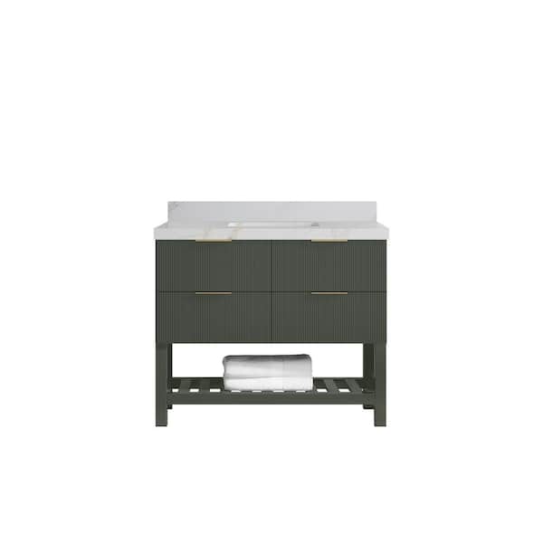 Willow Collections Catalina 42 in. Single Sink Freestanding Pewter Green Bath Vanity with Calacatta Sienna Qt. Top Unassembled