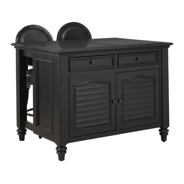 Home Styles Wood Kitchen Island in Black Finish with 2 Stool