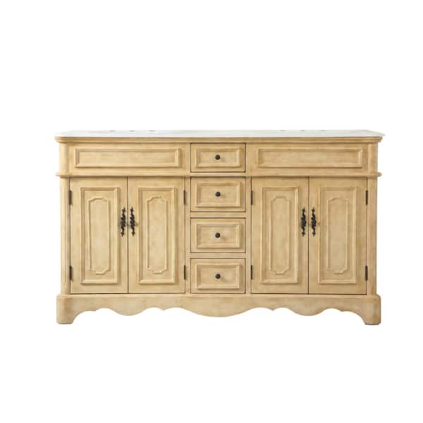 Unbranded Simply Living 60 in. W x 21.5 in. D x 35 in. H Bath Vanity in Antique Beige with White Marble Top
