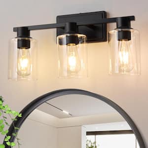 Farmhouse 19.68 in. 3-Light Black Modern Industrial Indoor Vanity Light with Clear Glass Shades, Bulbs Not Included