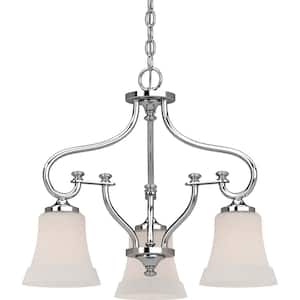 Tes 3-Light Chrome Chandelier with White Frosted Glass Shade