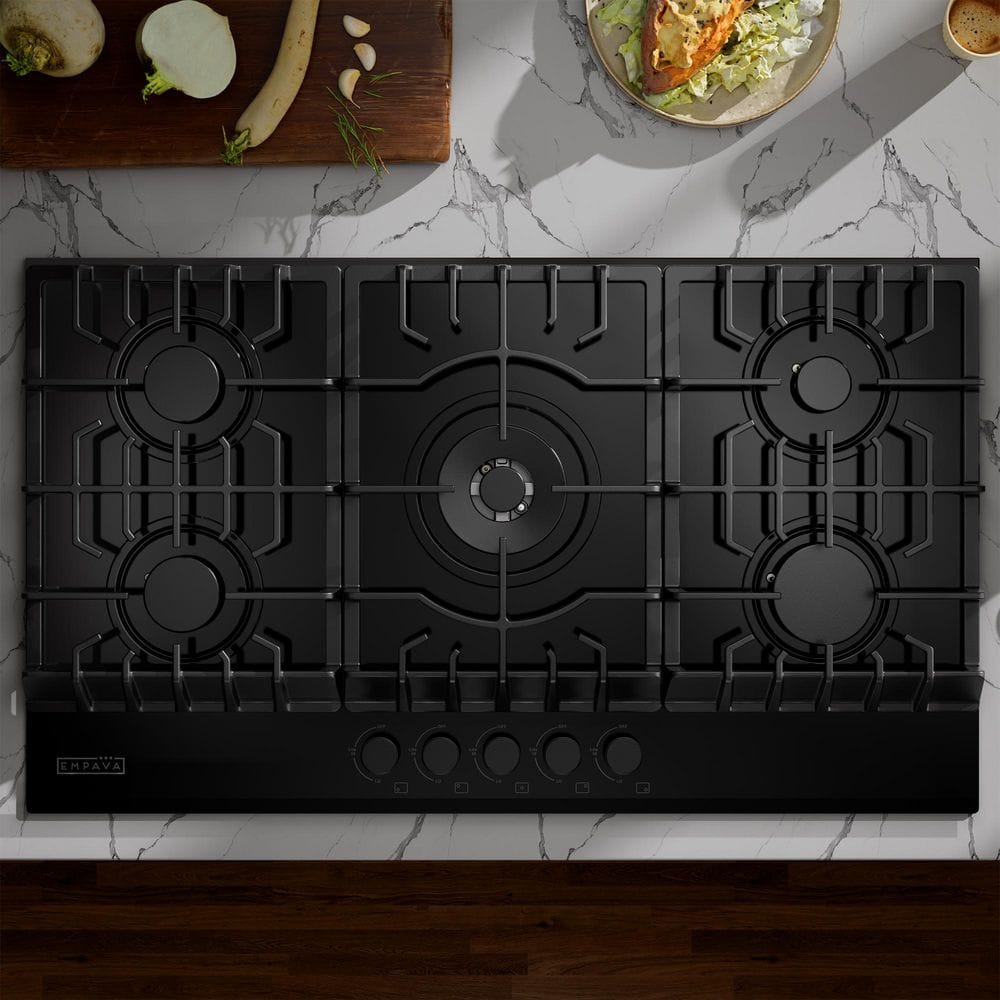 36 in. Gas-on-Glass Gas Cooktop in Black with 5-Burners including Melting Burners