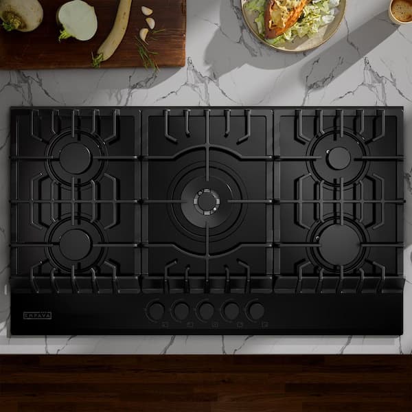 36 in. Gas-on-Glass Gas Cooktop in Black with 5-Burners including Melting Burners