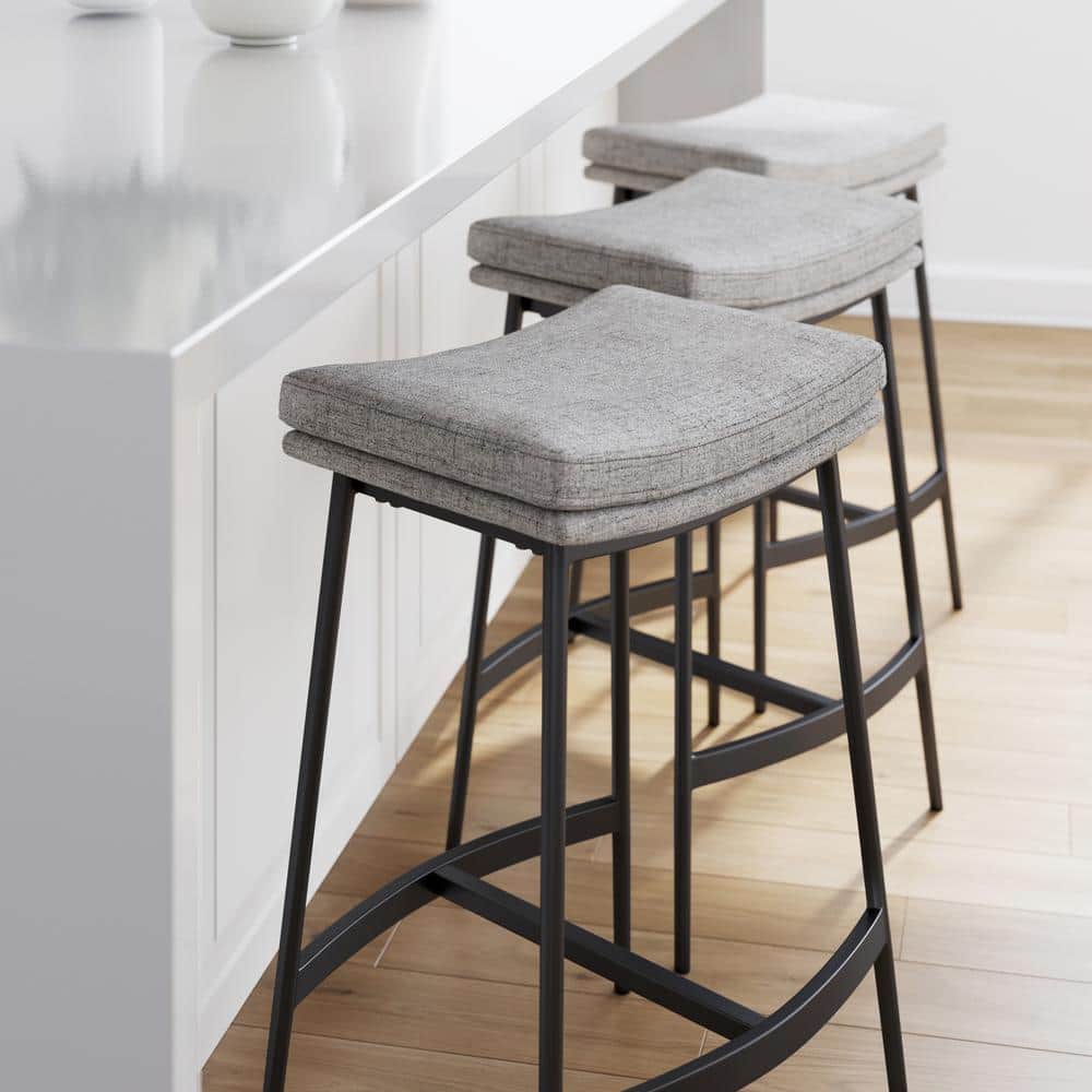 Arlo 27" Grey Upholstered Saddle Seat Backless Bar Stools, Set of 2