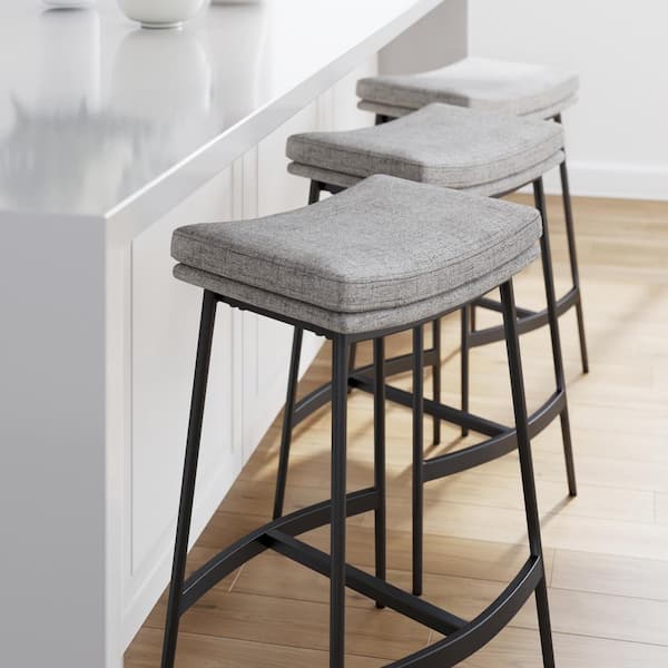 Arlo 27 in. Gray/Matte Black Modern Backless Kitchen Counter Bar Stool Metal Frame with Saddle Seat