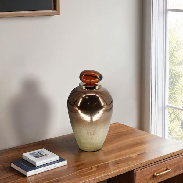 Liv & Skye 17 in. Bronze Glass Temple Vase with Top