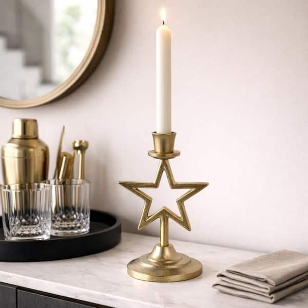 Liv & Skye 9 in. Gold Metal Decorative Star Taper Holder 21659-02