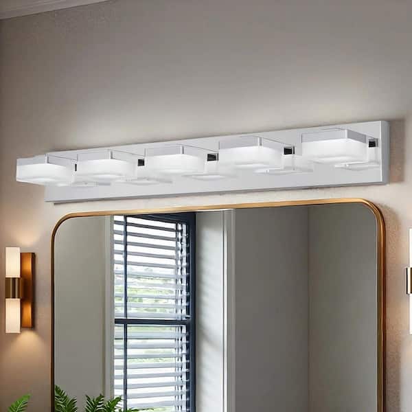31 in. 5-Light Chrome Integrated LED Bathroom Vanity Light Wall Sconce for Damp Location