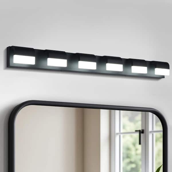 46.5 in. 6-Light Black Metal Modern Bathroom LED Vanity Light with Black Shade, Over Mirror Bath Wall Lighting
