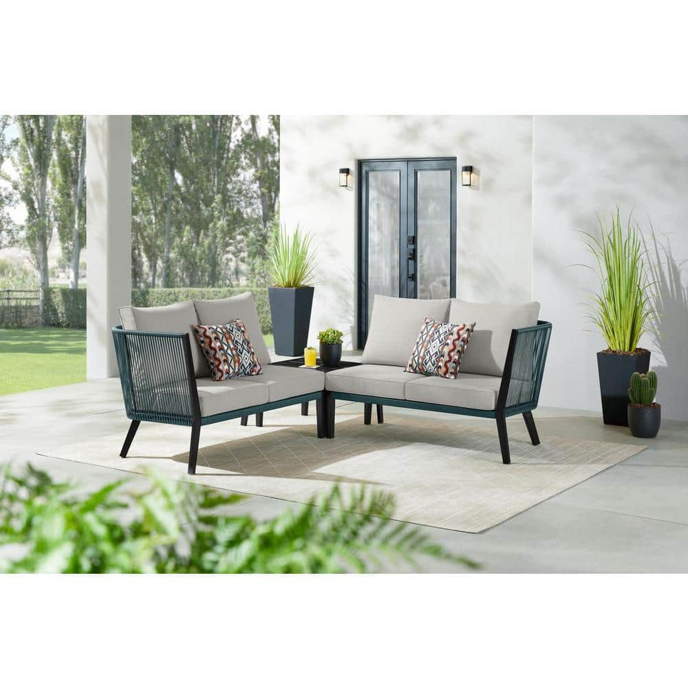 Hampton Bay Heather Glen 3-Piece Wicker and Metal Corner Patio