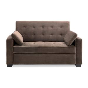 Augustus 37.6 in. Java Polyester 3-Seater Convertible Tuxedo Sofa with Square Arms
