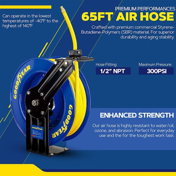 1/2 in. x 65 ft. Steel Single Arm Air Hose Reel SBR Rubber Hose