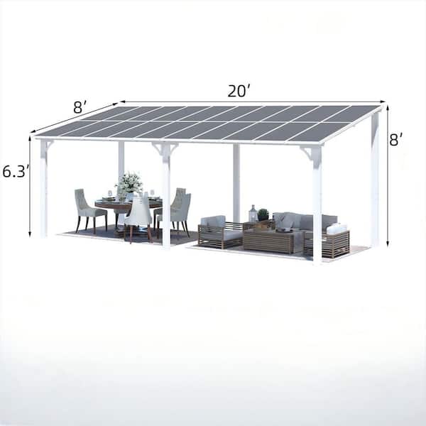 8 ft. x 20 ft. White Aluminum Patio Cover Outdoor Gazebo with Sloped Polycarbonate Roof and Integrated Gutter System