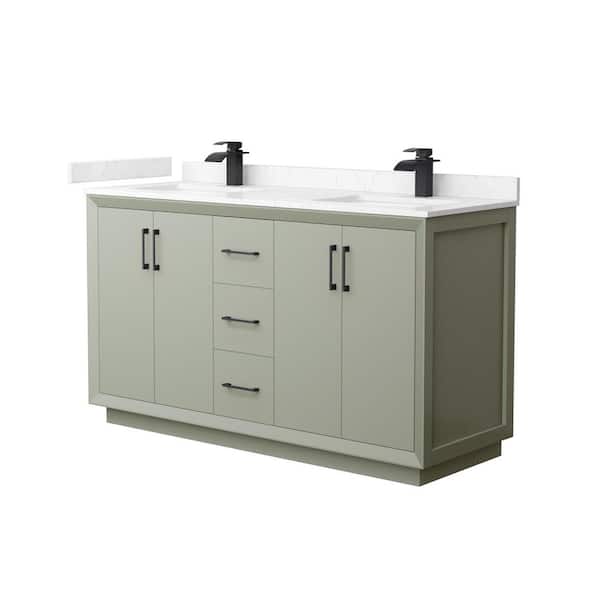 Wyndham Collection Strada 60 in. W x 22 in. D x 35 in. H Double Bath Vanity in Light Green with Carrara Cultured Marble Top