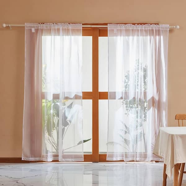 Sheer Curtains, White Polyester Solid 42 in. W x 84 in. L Rod Pocket Indoor Sheer Curtain Set of 2,2025 Update