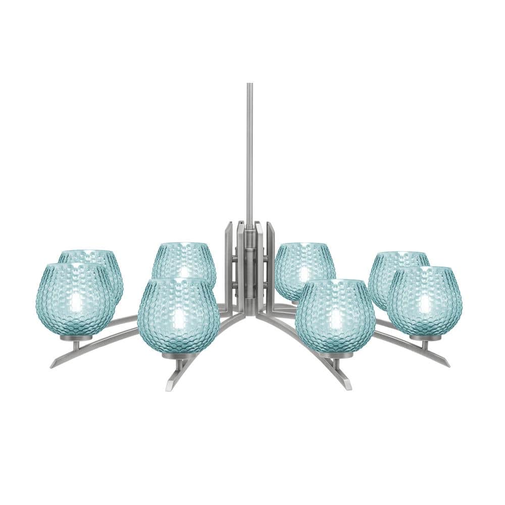 Siena 8-Light Graphite Chandelier, Round Chandelier with Turquoise Glass Sh