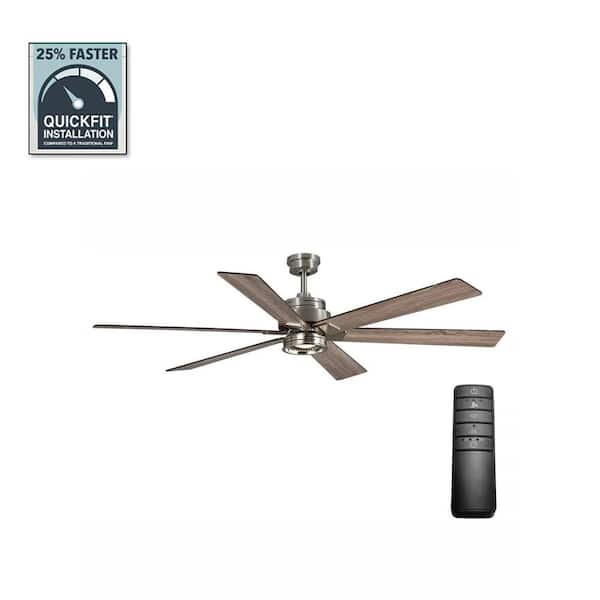 Home Decorators Collection Statewood 70 in. Indoor LED Brushed Nickel Ceiling Fan with Light Kit, Downrod, Remote Control and 6 Reversible Blades