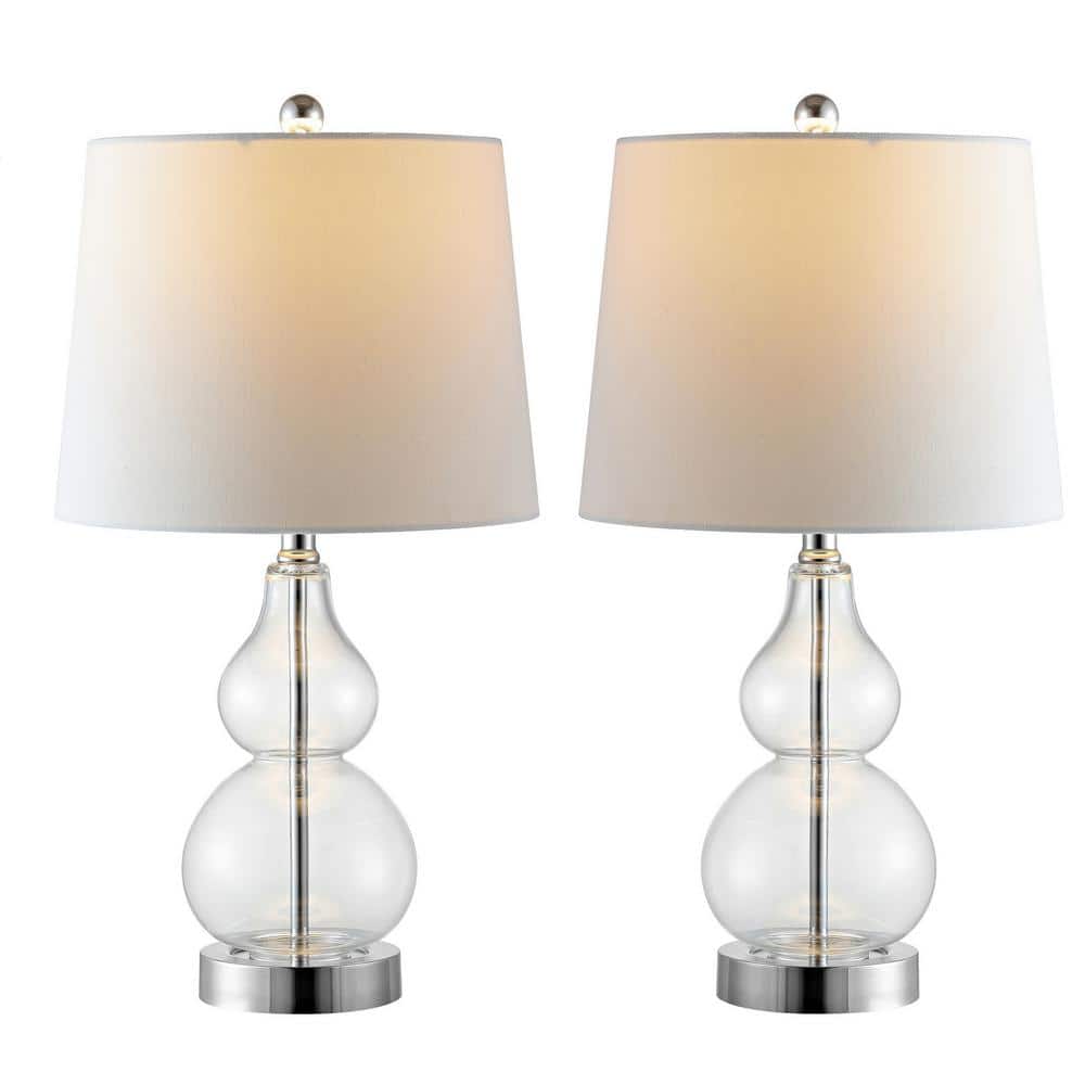 22" Clear and Chrome Glass Table Lamp Set with White Shade