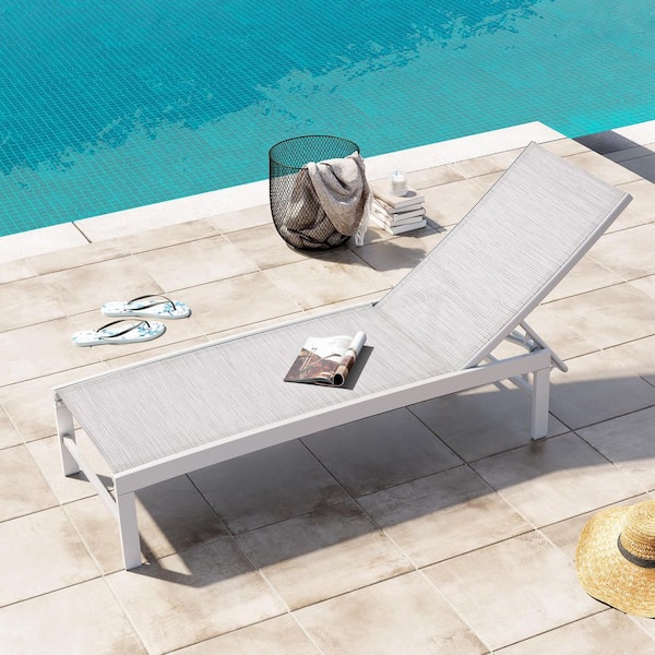 Crestlive Products White Gray Textilence Aluminum Adjustable Outdoor Chaise Lounge