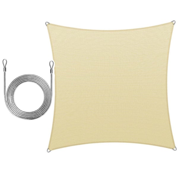 22 ft. x 22 ft. Square Pro Ring Sun Shade Sail with Rope-Beige