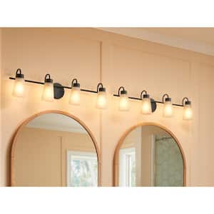 Erma 32.5 in. 4-Light Black Traditional Bathroom Vanity Light with Satin Etched Glass Shades
