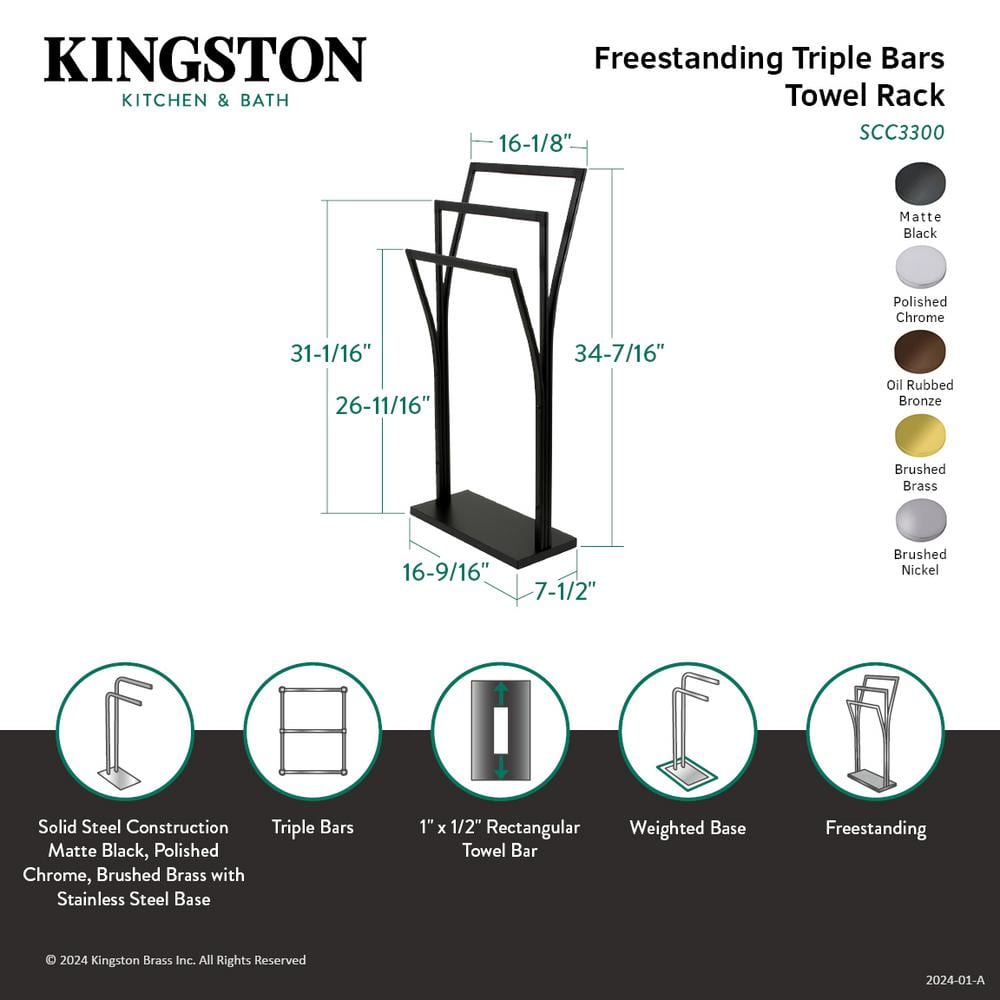 Matte Black Freestanding Y-Style Towel Rack with Triple Bars