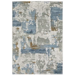 Emory Gray/Blue 3 ft. x 5 ft. Modern Marble Abstract Polypropylene Polyester Blend Indoor Area Rug