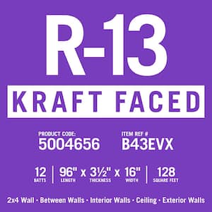 R-13 EcoBatt Kraft Faced Fiberglass Insulation Batt 3-1/2 in. x 16 in. x 96 in. (15-Bags)