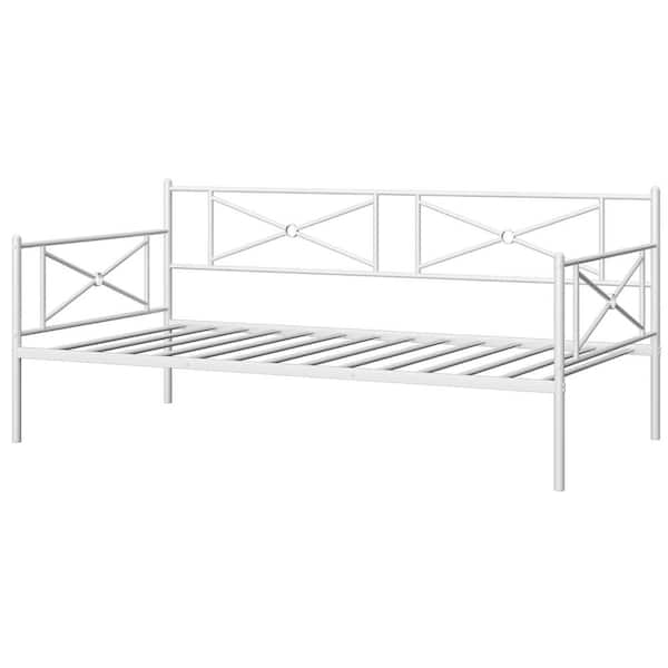 Costway White Metal Twin Size Daybed Frame Slat Support Mattress Foundation Living Room