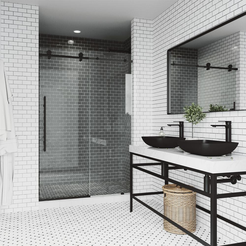Elan E-Class Matte Black Frameless Sliding Shower Door 52-56" W x 76" H