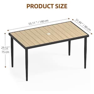 55 in. Rectangular Metal Outdoor Dining Table with Plastic Tabletop