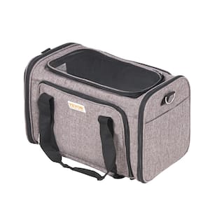 Cat Carrier with Wheels, Airline Approved Rolling Pet Carrier with Telescopic Handle and Shoulder Strap, Grey