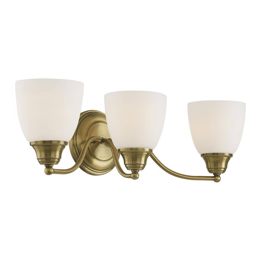 Antique Brass 3-Light Vanity with Opal Glass Shades