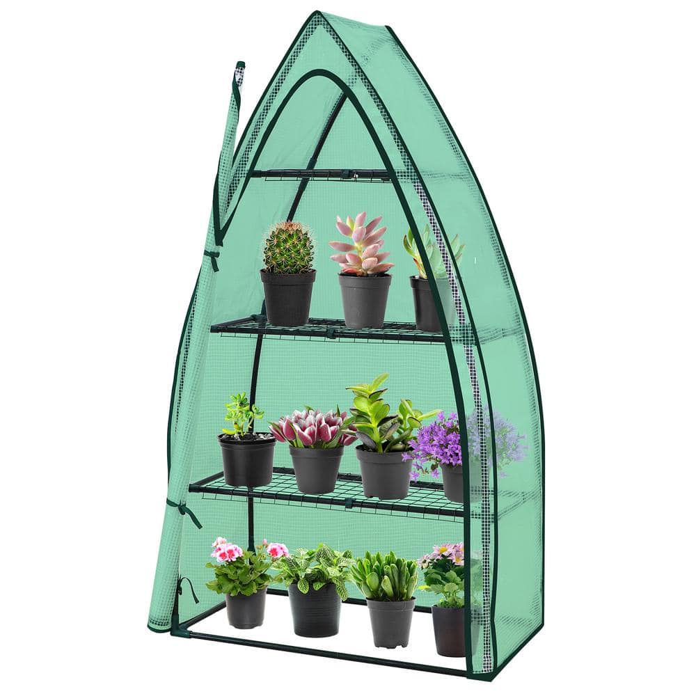 4-Tier Green Portable Mini Greenhouse with Shelves