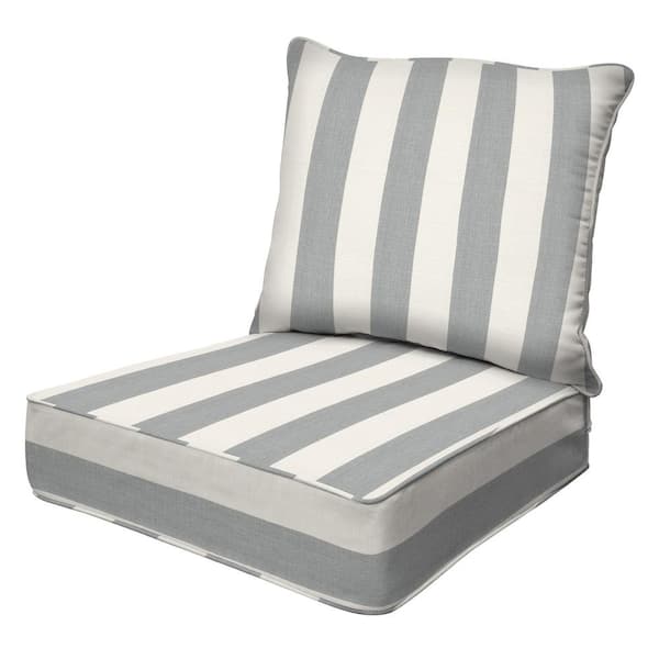 Honeycomb Outdoor Deep Seating Lounge Chair Cushion in Cabana Stripe Stone Grey