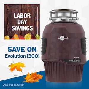 Evolution 1300, 3/4 HP Garbage Disposal, Continuous Feed Food Waste Disposer w EZ Connect Cord & Putty-Free Sink Seal