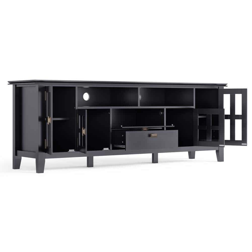 Artisan Black Solid Wood 72" TV Media Stand with Cabinets