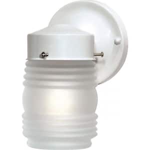 Nuvo Gloss White Outdoor Hardwired Mason Jar Sconce with No Bulbs Included