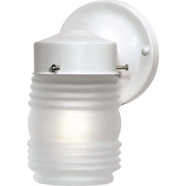 SATCO Nuvo Gloss White Outdoor Hardwired Mason Jar Sconce with No Bulbs Included