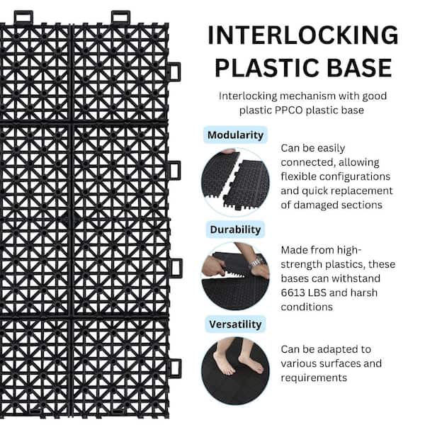 Siavonce 12 in. x 12 in. Black Interlocking Deck Tiles Plastic Waterproof Outdoor Bathroom Shower Balcony Porch Pack of 12