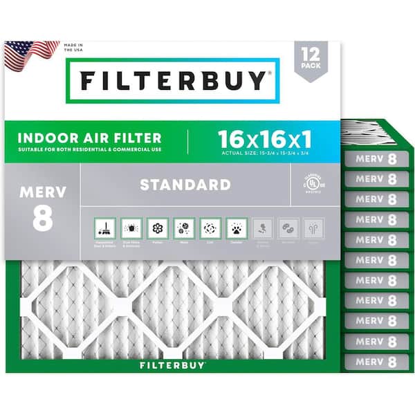 16 in. x 16 in. x 1 in. MERV 8 (FPR 5) Dust Defense Pleated HVAC AC Furnace Air Filters Replacement (12-Pack)