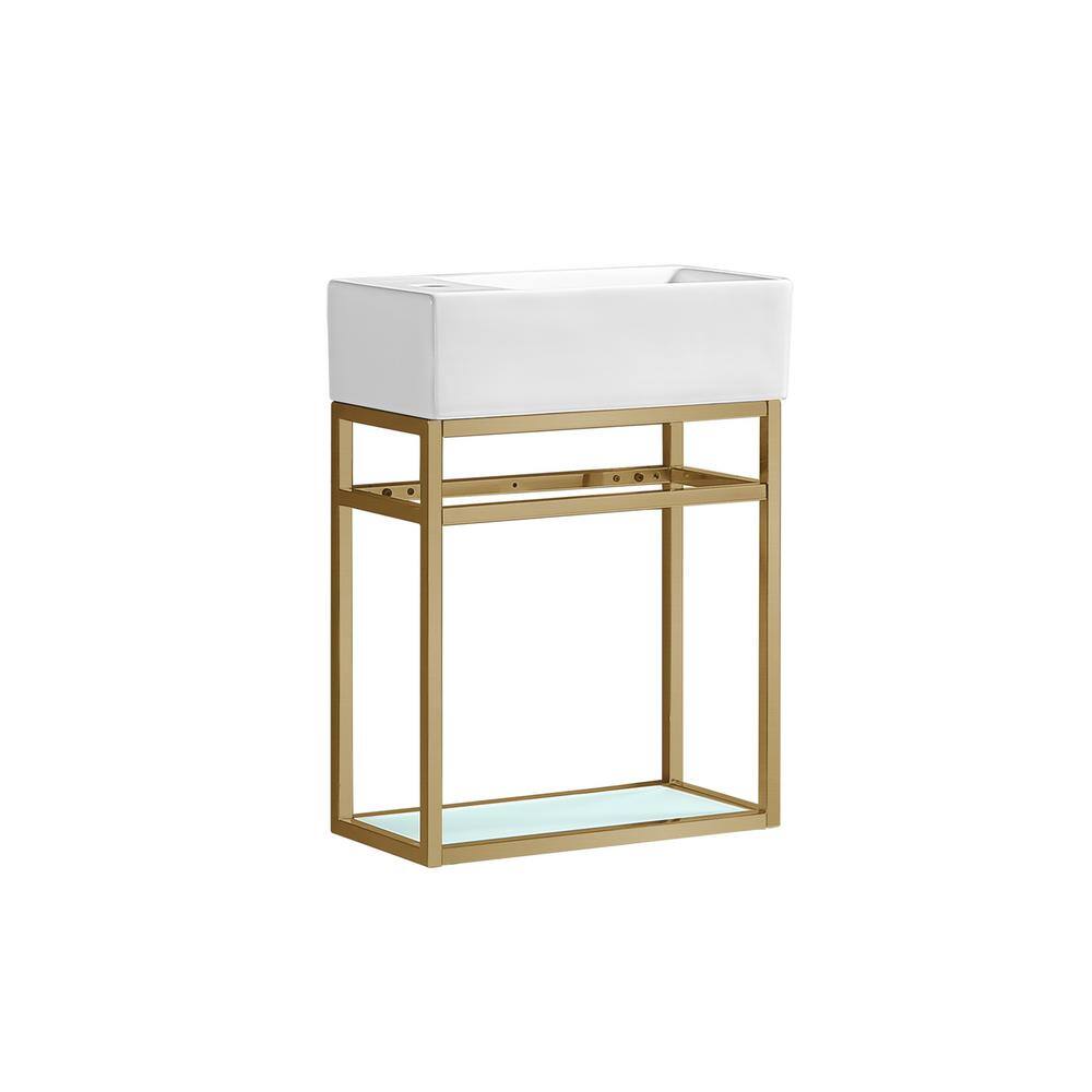 Pierre 25" Gold and White Wall-Mounted Vanity with Ceramic Top