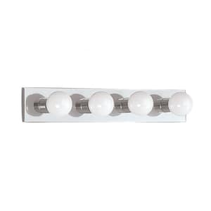Center Stage 24 in. 4-Light Chrome Traditional Wall Dressing Room Hollywood Bathroom Vanity Bar Light
