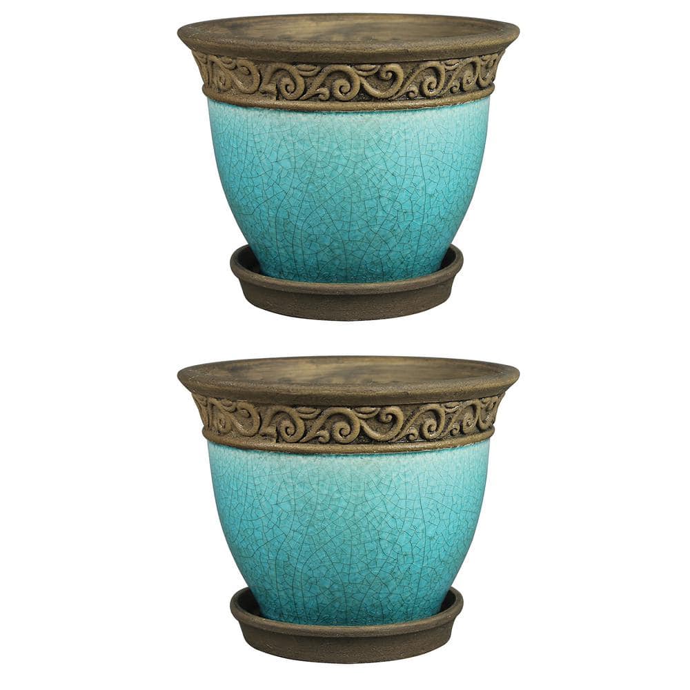 Cadiz 7.87 in. L x 7.87 in. W x 6.5 in. H Blue Crackled Ceramic Planter Pot with Saucer (2-Pack) price history on PriceWatchPro