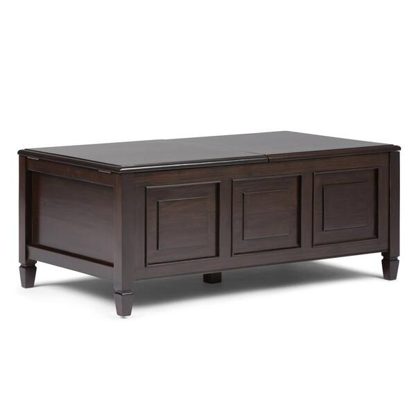 Simpli Home Connaught 44 in. Dark Chestnut Brown Large Rectangle Wood Coffee Table