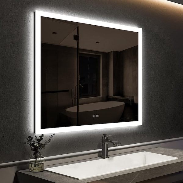 HOMEIBRO 30 in. W x 30 in. H Square Frameless LED Light with 3-Color and Anti-Fog Wall Mounted Bathroom Vanity Mirror